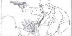 Dibujo de Indalecio Prieto apuntando con un arma