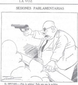 Dibujo de Indalecio Prieto apuntando con un arma